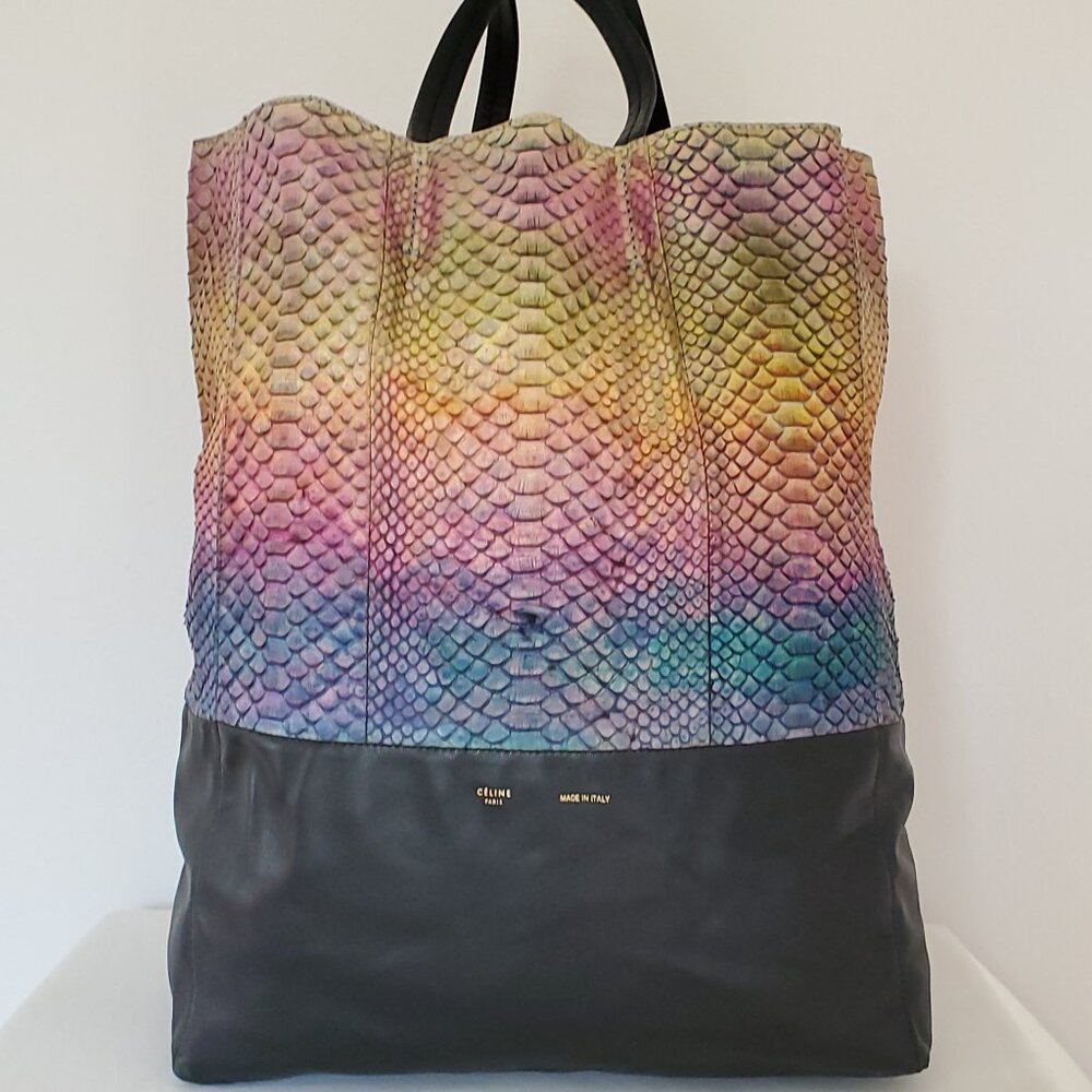 Celine cabas leather python snake skin tote XL phantom blue pink purple rainbow